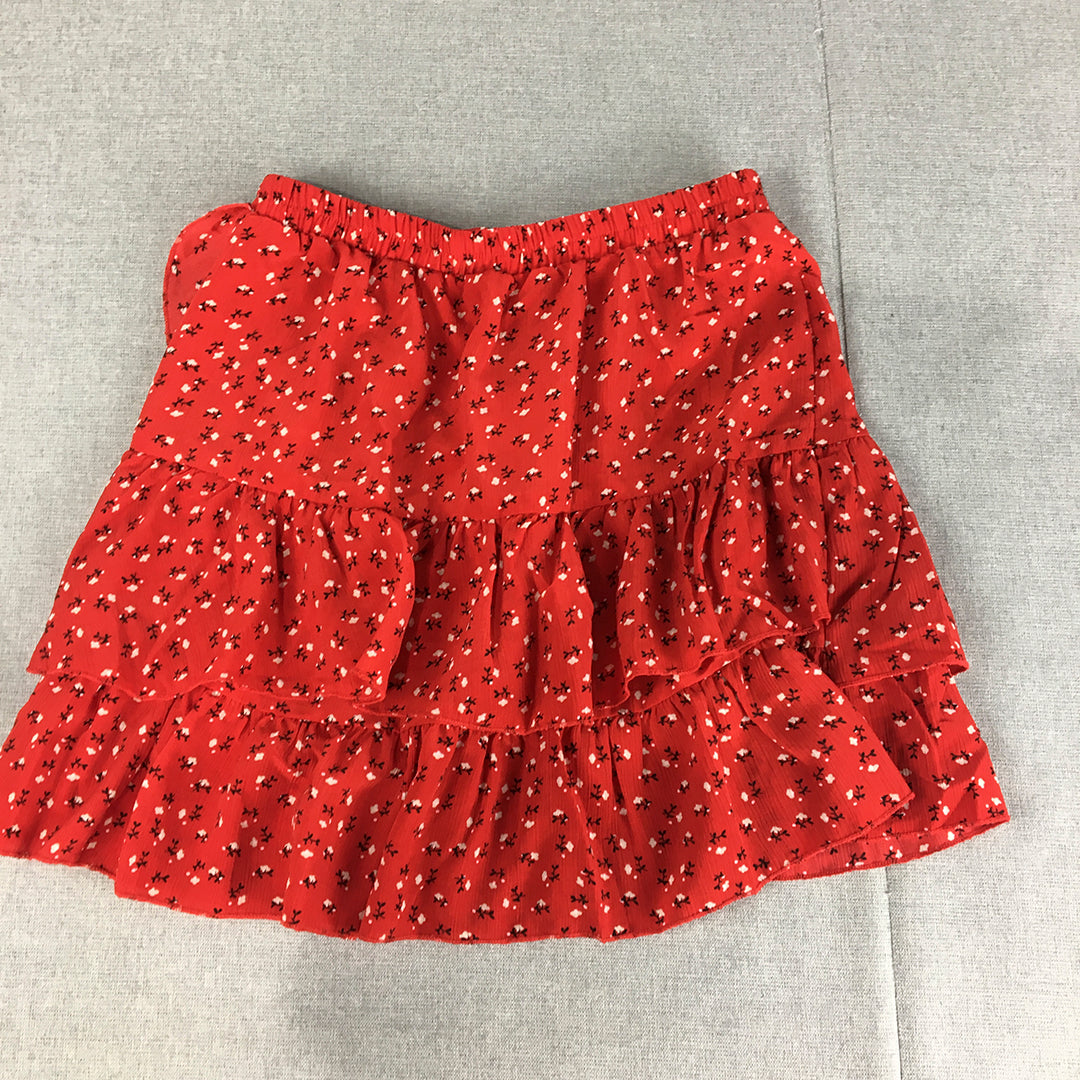 NEW Ally Womens Mini Skirt Size 8 Red Floral Elastic Waist