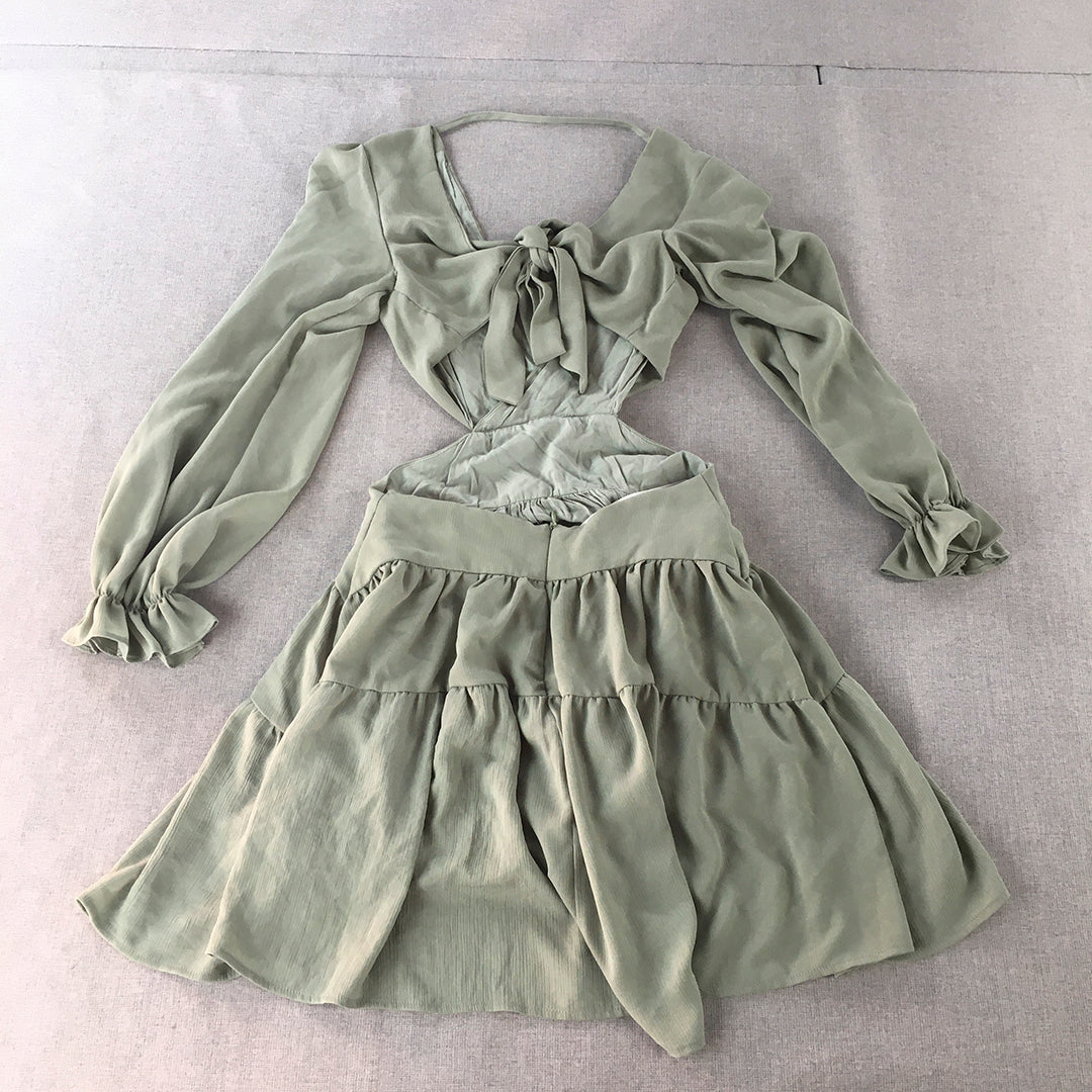 Alive Girl Womens Mini Dress Size 6 Green Fit & Flare Long Sleeve Tiered