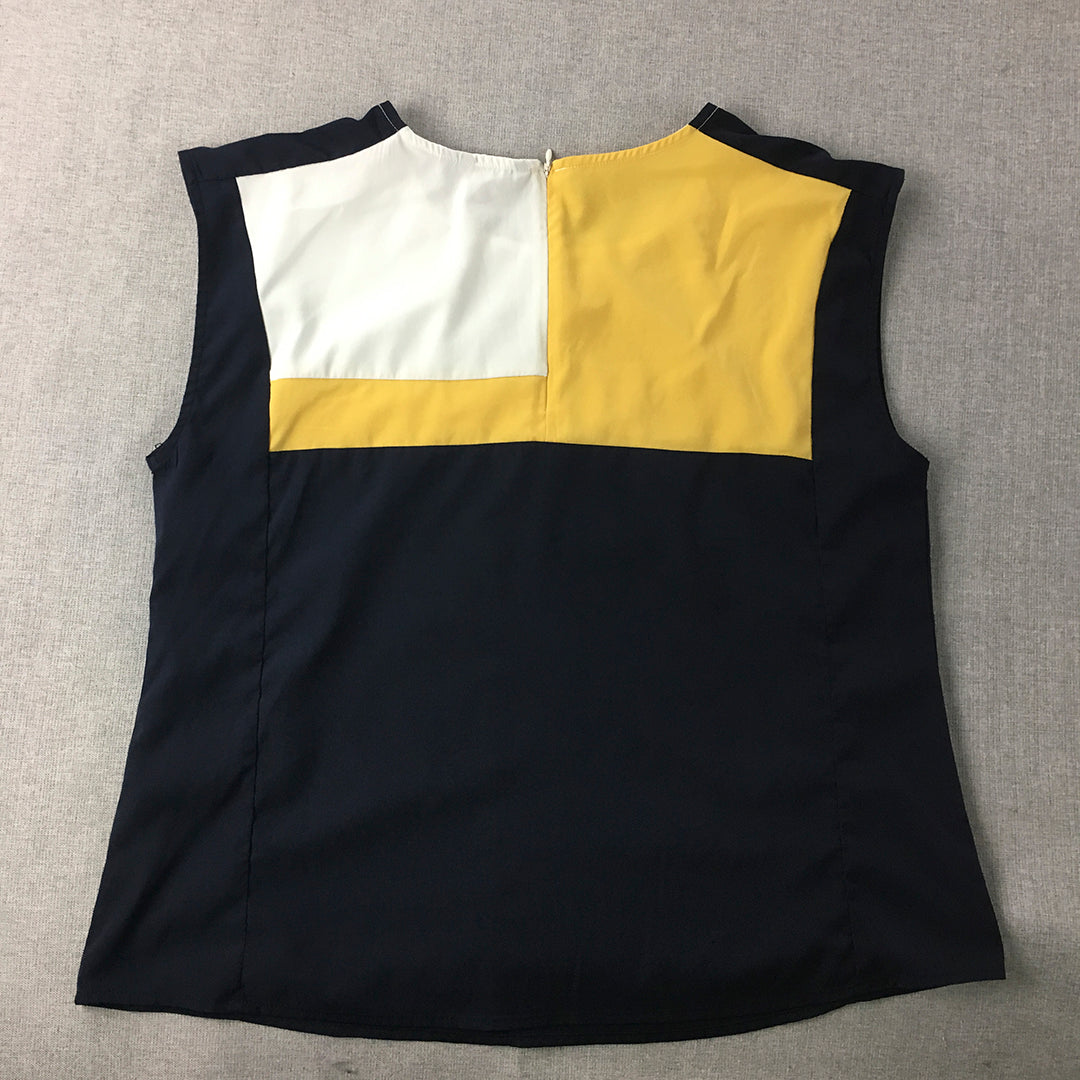 Wardrobe Womens Tank Top Size XL Navy Blue Yellow White Sleeveless Shirt