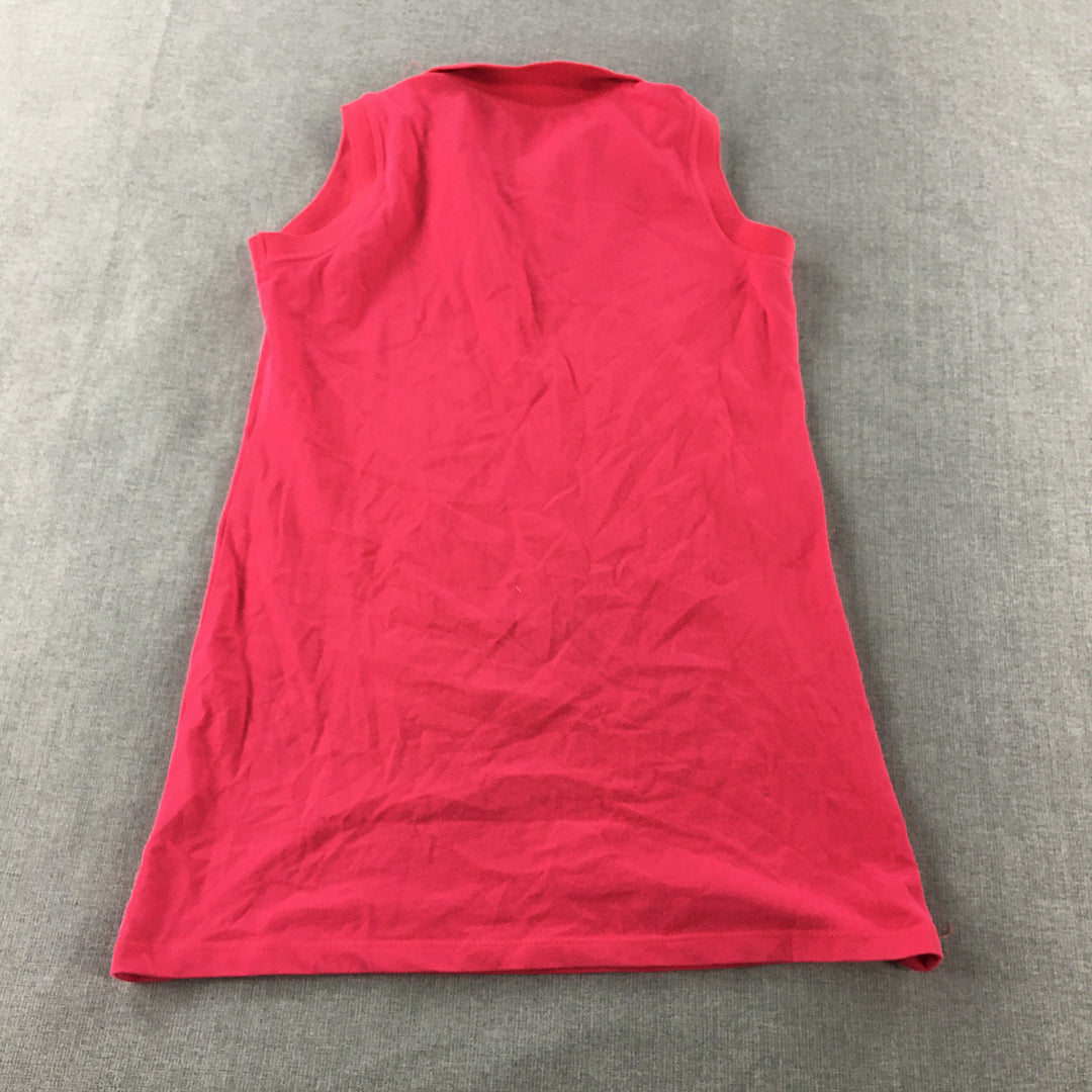 Justees Womens Polo Shirt Size 12 Hot Pink Sleeveless Collared Rugby Vest