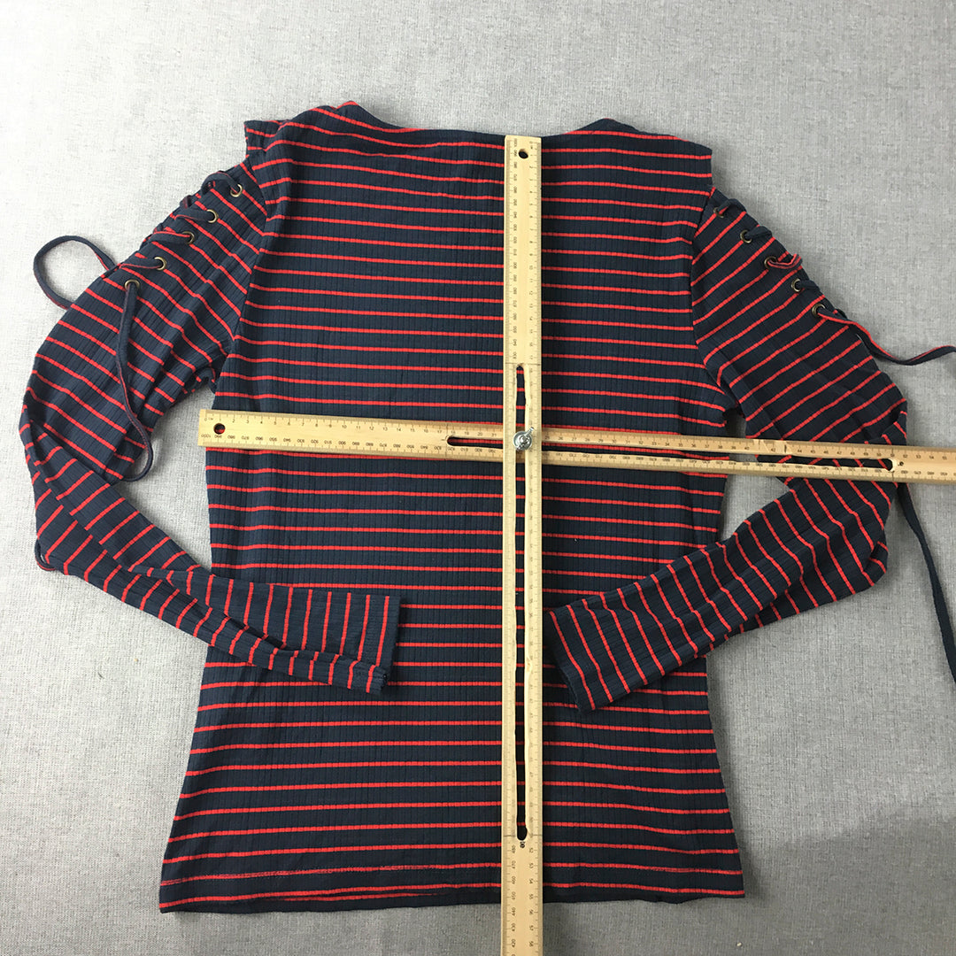 Only Womens Knit Top Size M Navy Blue Red Striped Long Sleeve Pullover Shirt