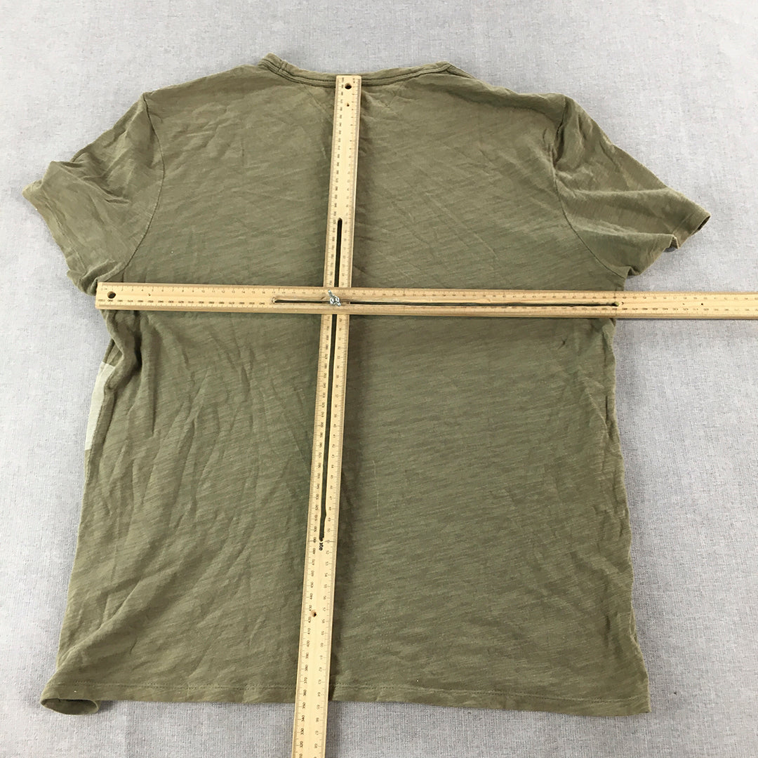 Tommy Hilfiger Mens T-Shirt Size M Khaki Green Striped Logo Short Sleeve