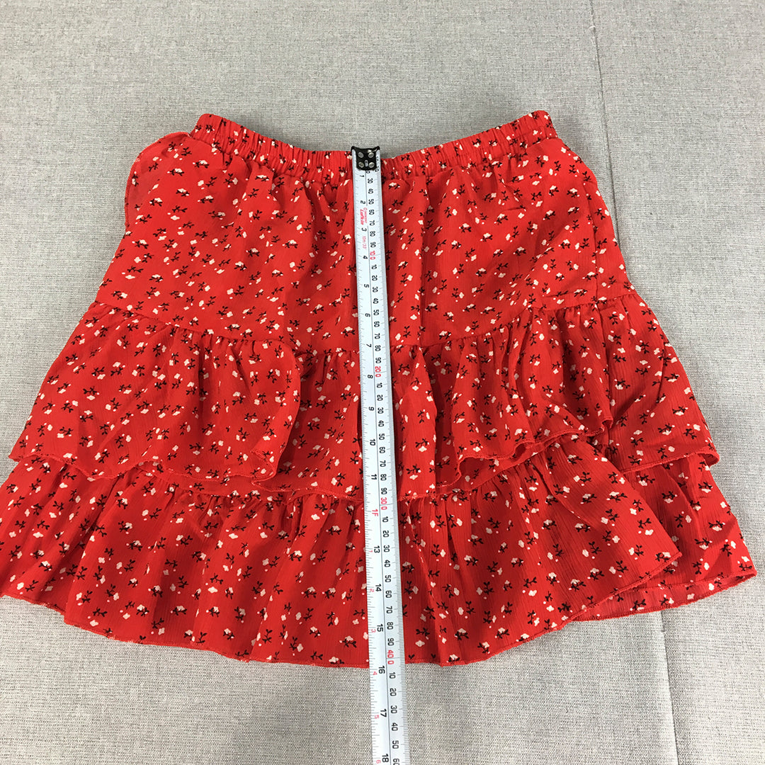 NEW Ally Womens Mini Skirt Size 8 Red Floral Elastic Waist