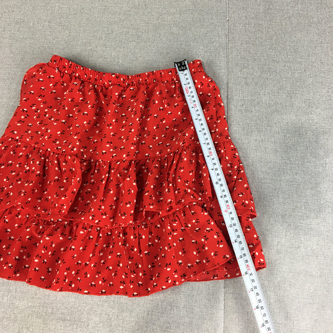 NEW Ally Womens Mini Skirt Size 8 Red Floral Elastic Waist