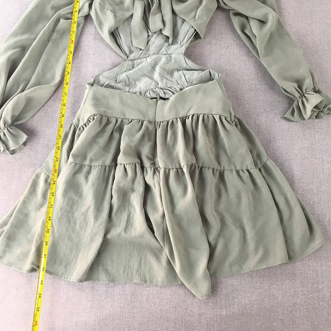 Alive Girl Womens Mini Dress Size 6 Green Fit & Flare Long Sleeve Tiered