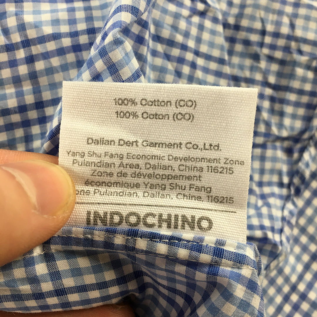 Indochino Mens Shirt Size M Blue Checkered Long Sleeve Button-Up