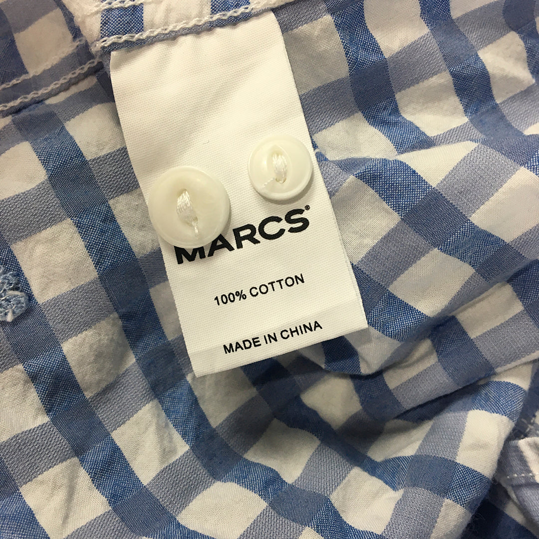 Marcs Mens Shirt Size XL Blue White Checkered Button-Up Long Sleeve