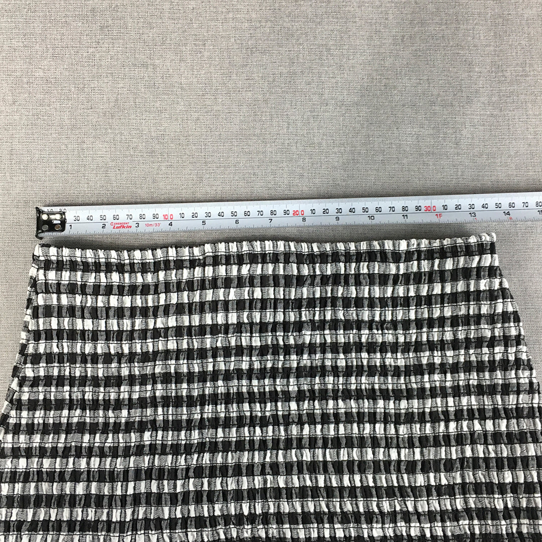 H&M Womens Mini Skirt Size S Black White Checkered Frilled Hem Stretch Fabric