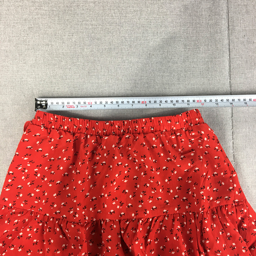 NEW Ally Womens Mini Skirt Size 8 Red Floral Elastic Waist