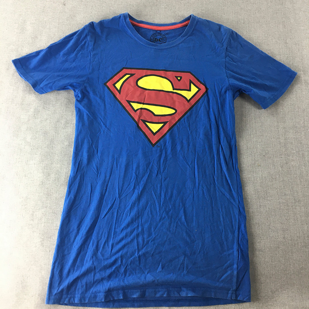 Superman Womens T-Shirt Size XXS Blue Short Sleeve DC Comics Superhero Top