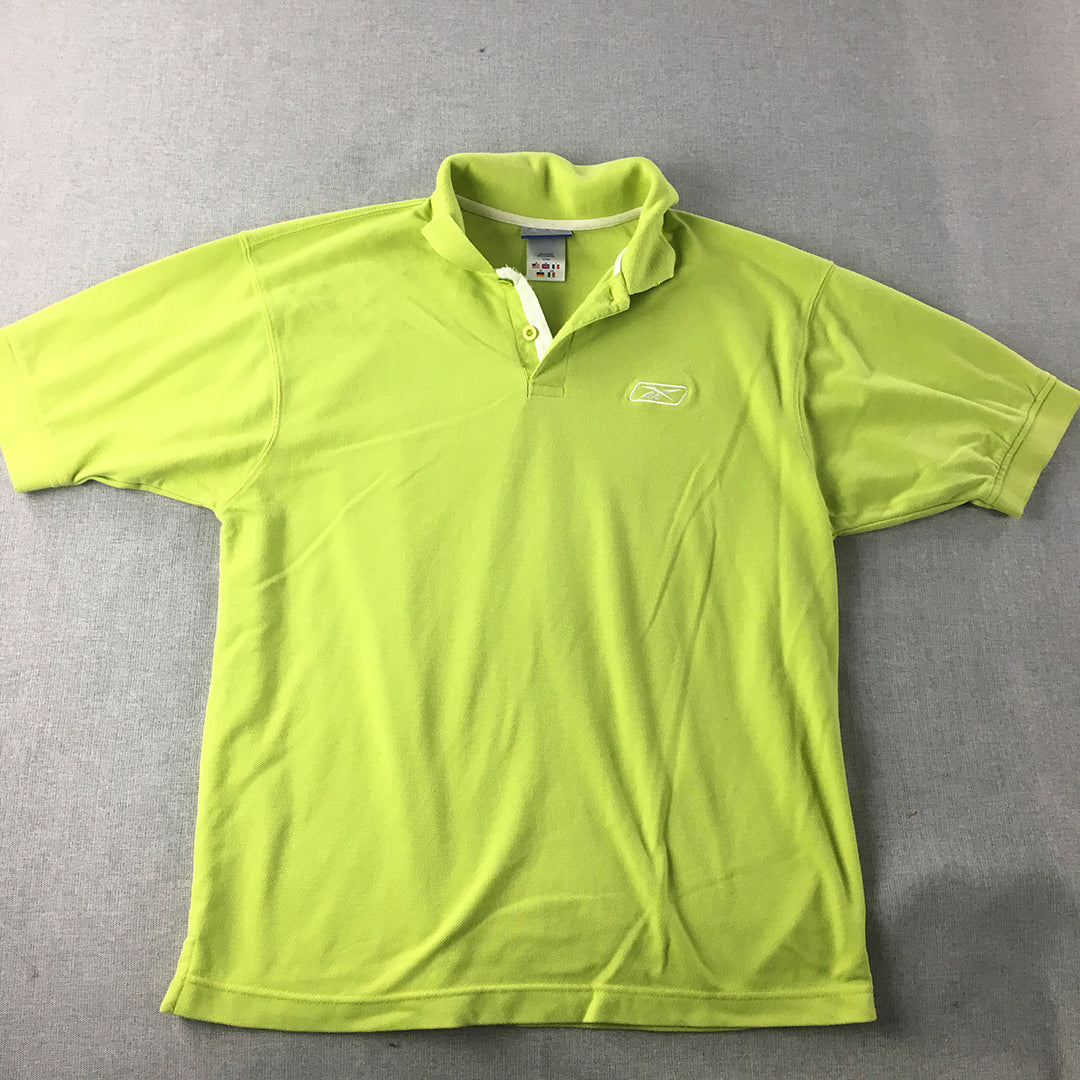 Reebok Mens Polo Shirt Size L Lime Green Logo Collared Rugby