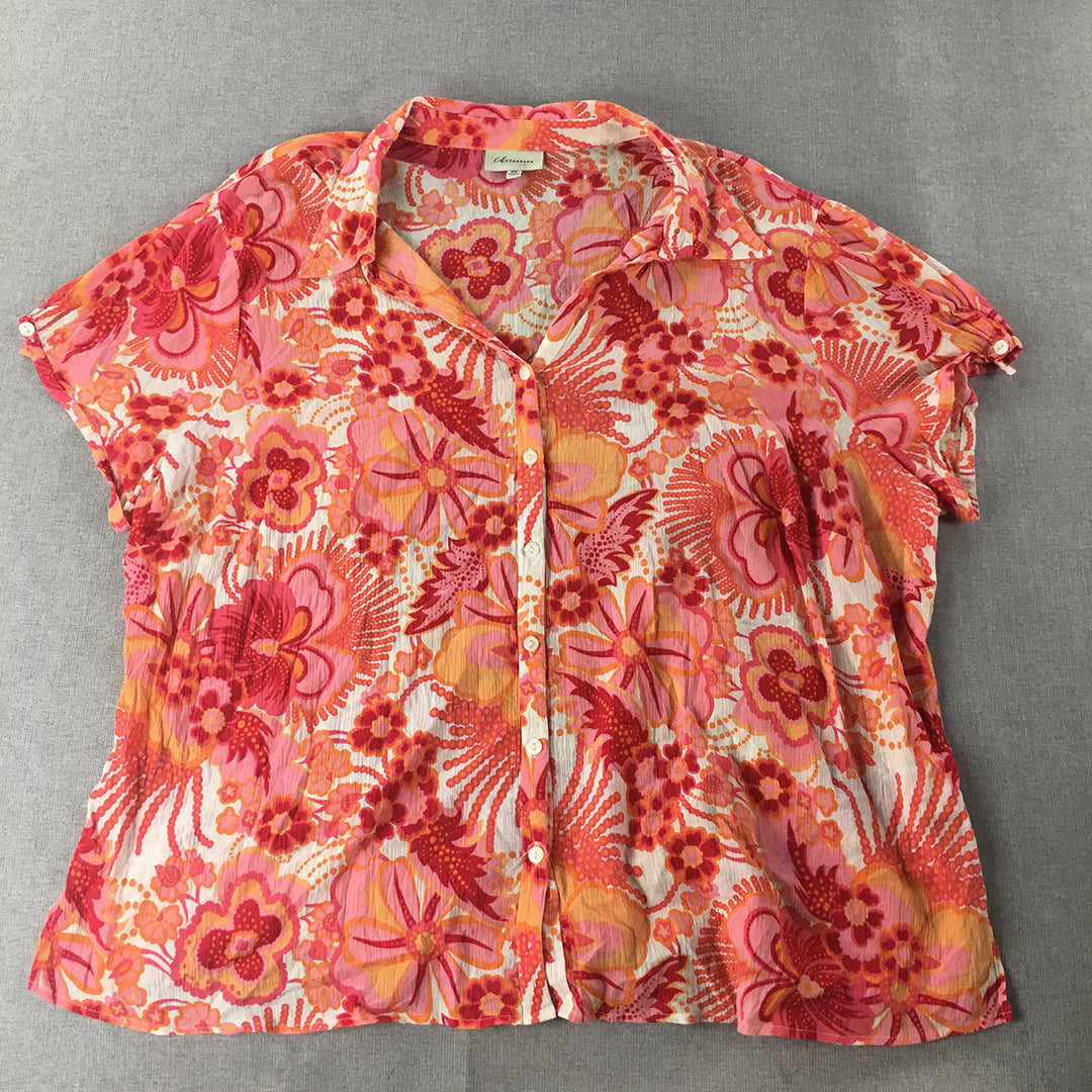 Autograph Womens Top Size 26 Pink Floral Aloha Hawaiian Button-Up Short Sleeve