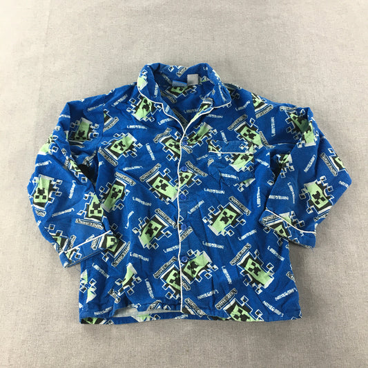 Minecraft Kids Boys Pajama Shirt Size 8 - 10 Years Blue Creeper Button Sleepwear