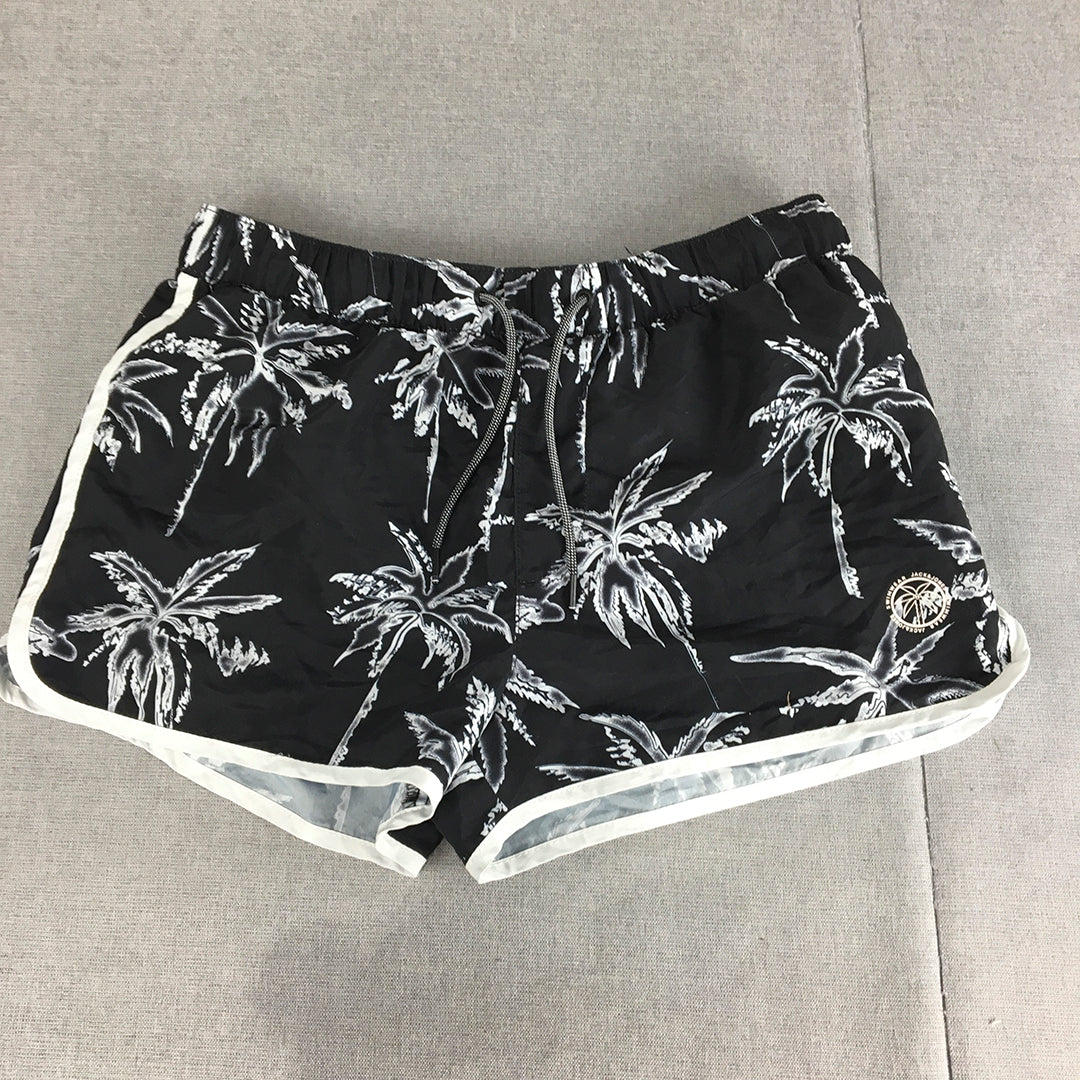 Jack & Jones Mens Hawaiian Shorts Size M Black Drawstring Elastic Waist