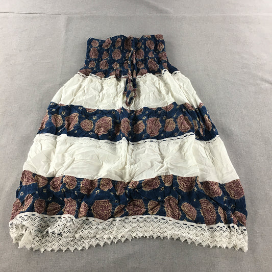 Lille Womens Mini Dress Size S White Blue Floral Tiered Striped Strapless