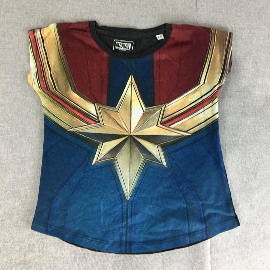 Marvel Captain America Kids T-Shirt Size 7 - 8 Years Short Sleeve Red Black