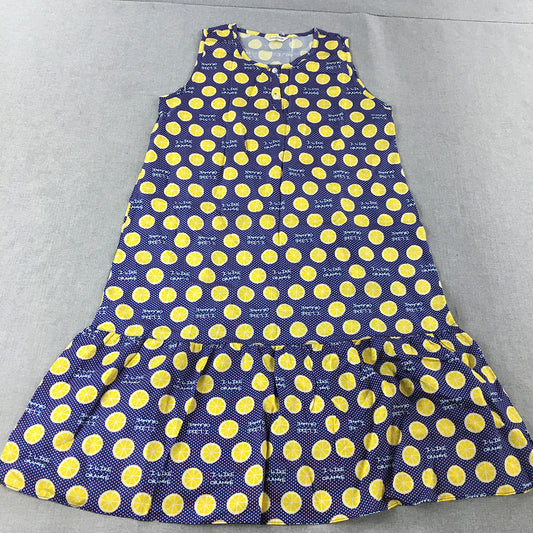 Dino Bassi Womens A-Line Dress Free Size Blue Yellow Lemon Dot Knee Length