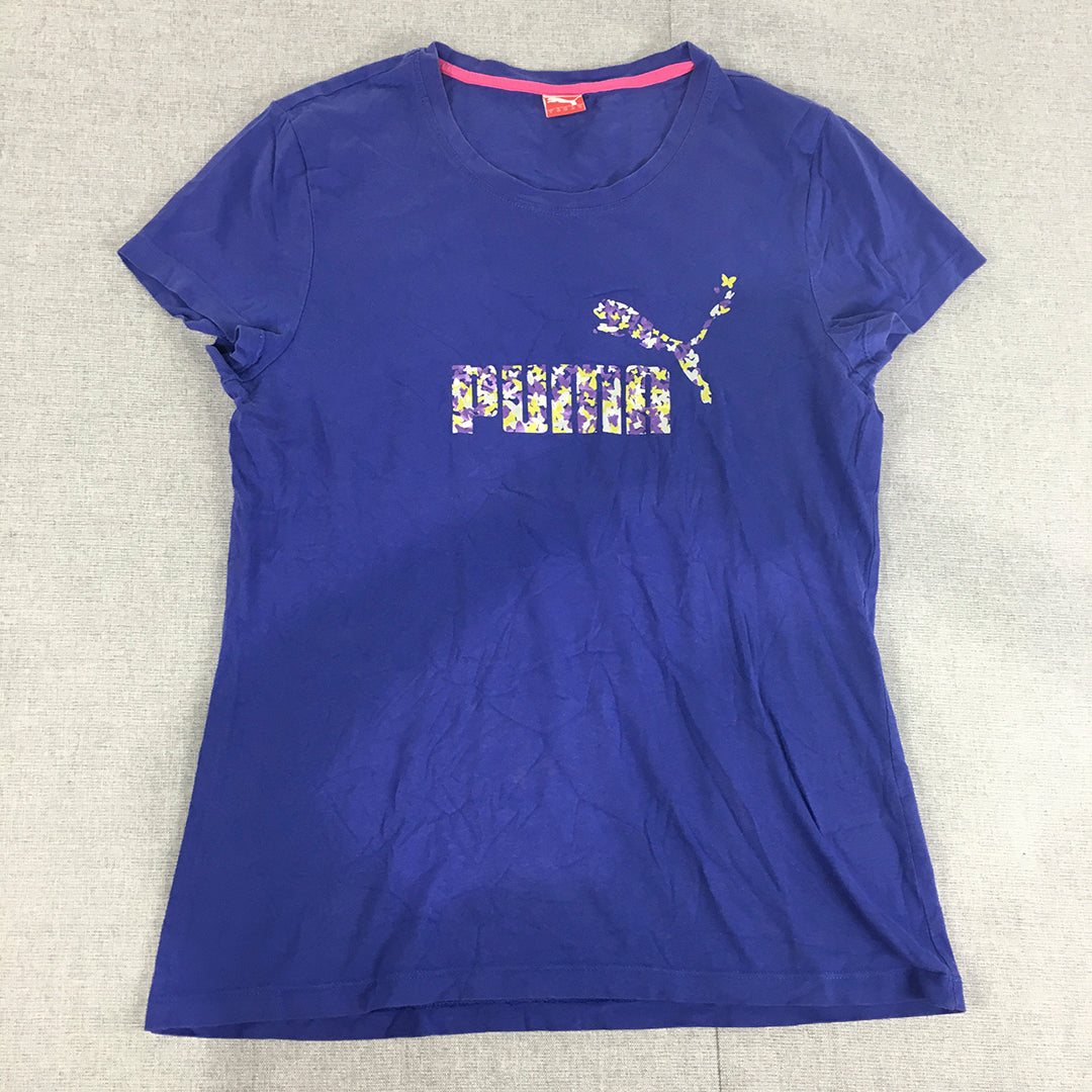 Puma Womens T-Shirt Size L Purple Logo Crew Neck Short Sleeve Top