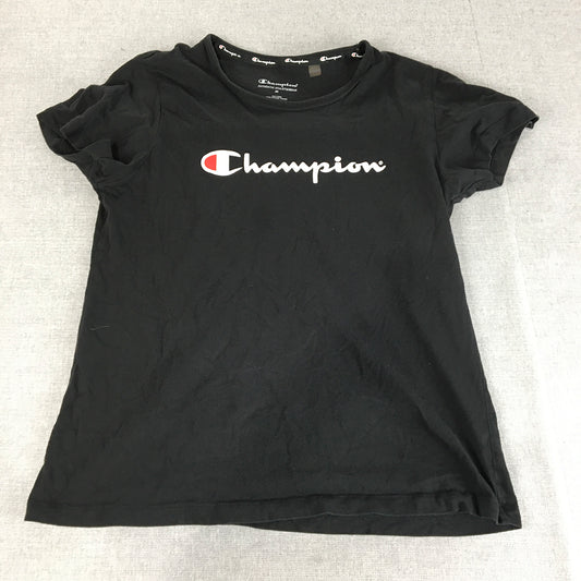 Champion Womens T-Shirt Size M Black Big Logo Crew Neck Short Sleeve