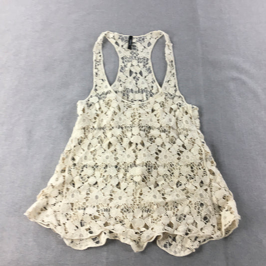 Human Womens Top Size M Cream Beige Floral Lace Sleeveless Blouse