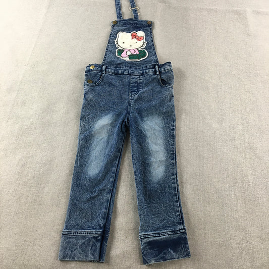 Hello Kitty Kids Girls Overalls Size 6 - 7 Years Blue Dungarees Denim