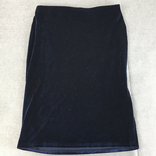 Valleygirl Womens Velour Midi Skirt Size L Navy Blue Straight Stretch Fabric