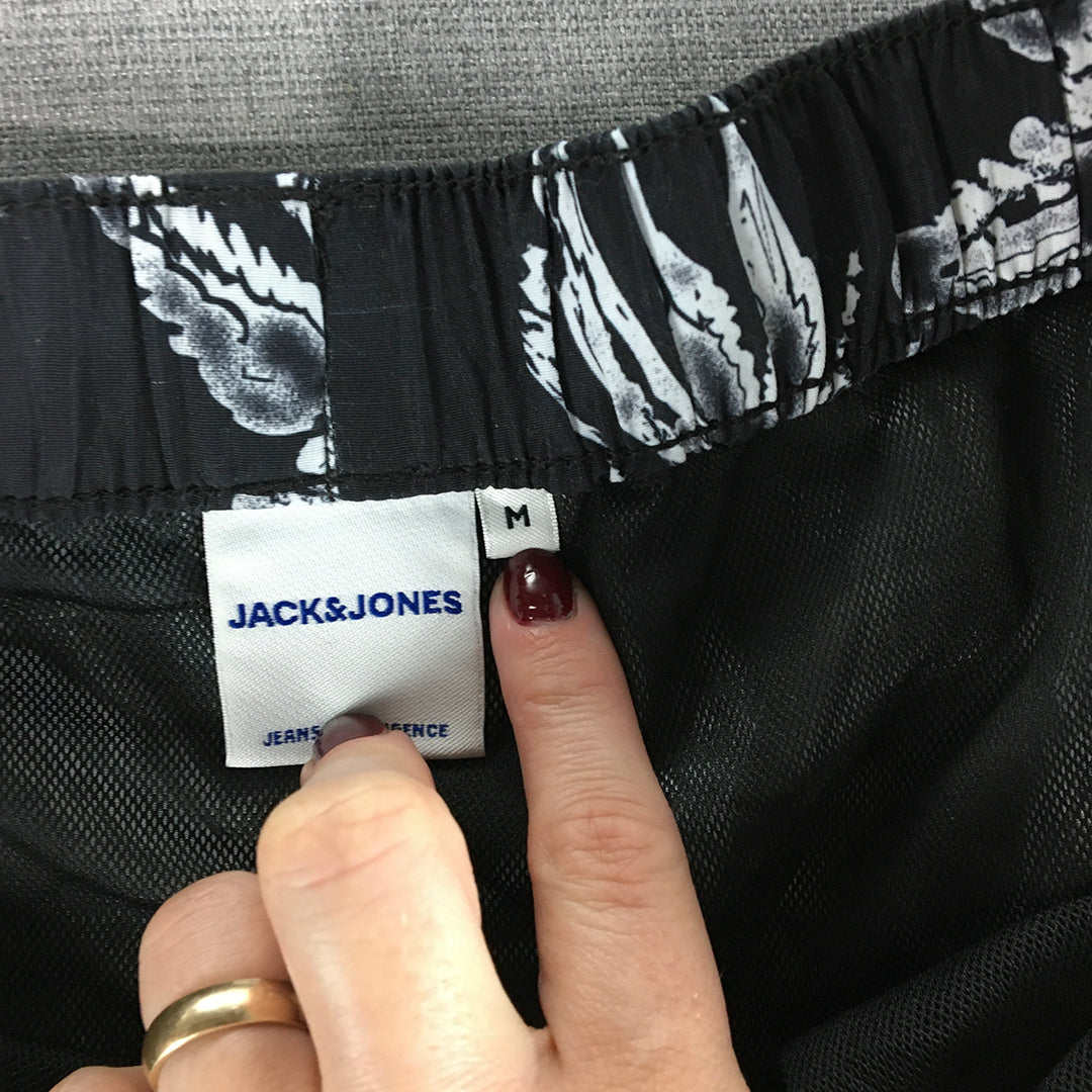 Jack & Jones Mens Hawaiian Shorts Size M Black Drawstring Elastic Waist