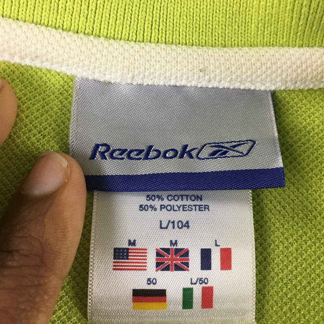 Reebok Mens Polo Shirt Size L Lime Green Logo Collared Rugby