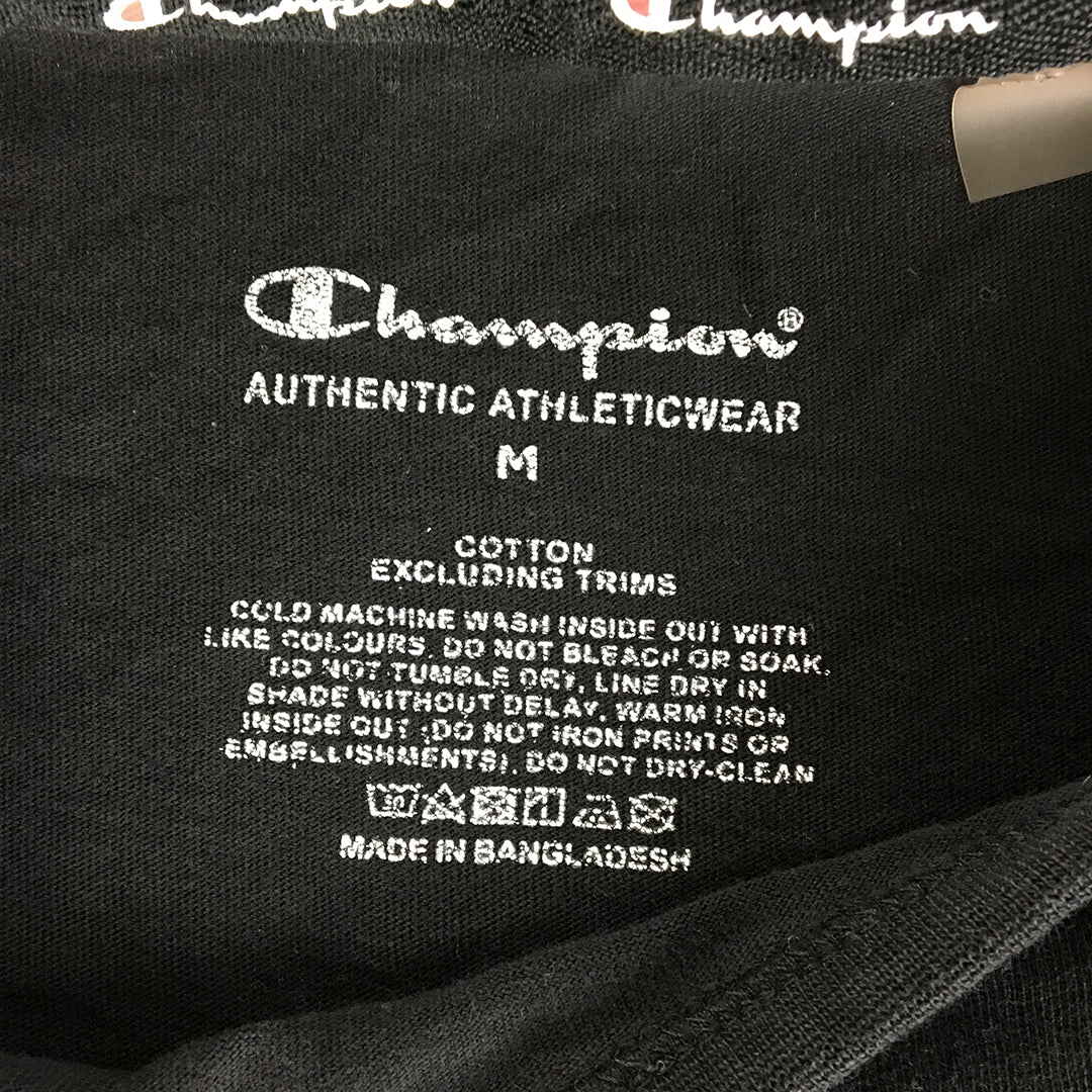 Champion Womens T-Shirt Size M Black Big Logo Crew Neck Short Sleeve