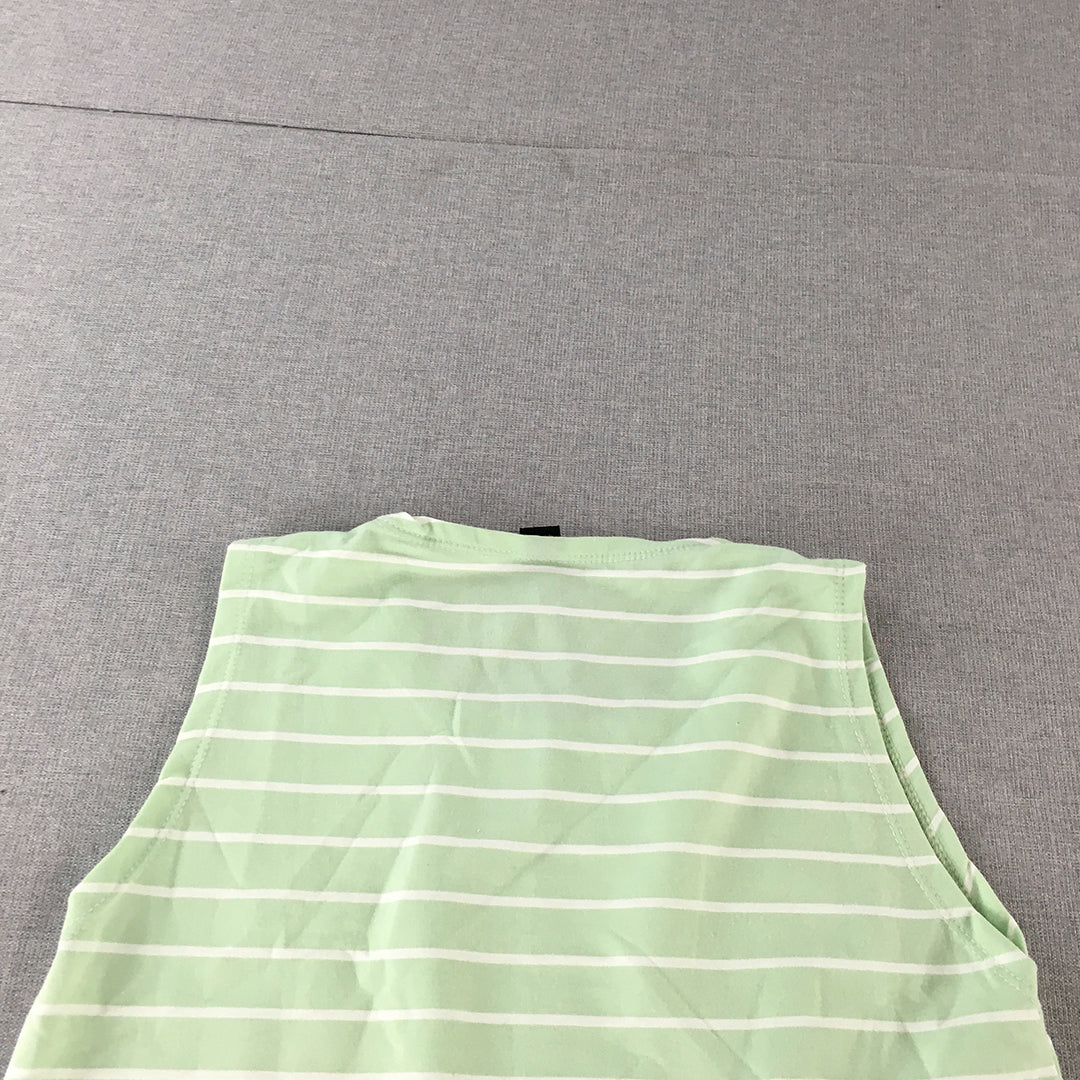 Lemone Womens A-Line Dress Size 10 Green Striped Stretch Fabric Mini Sleeveless