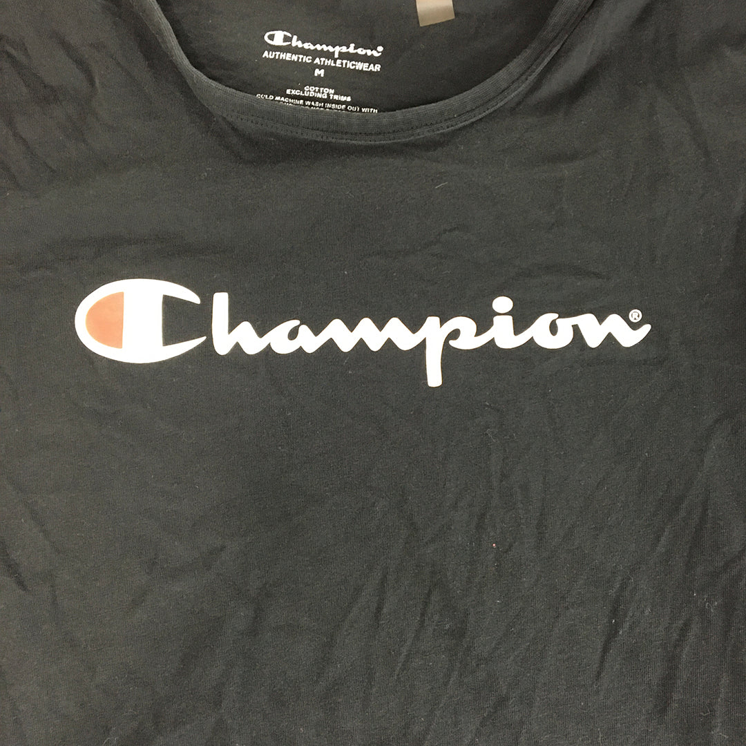 Champion Womens T-Shirt Size M Black Big Logo Crew Neck Short Sleeve