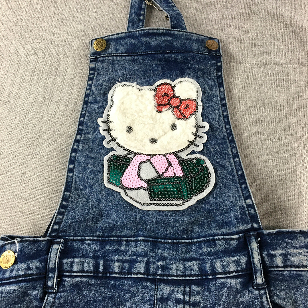 Hello Kitty Kids Girls Overalls Size 6 - 7 Years Blue Dungarees Denim