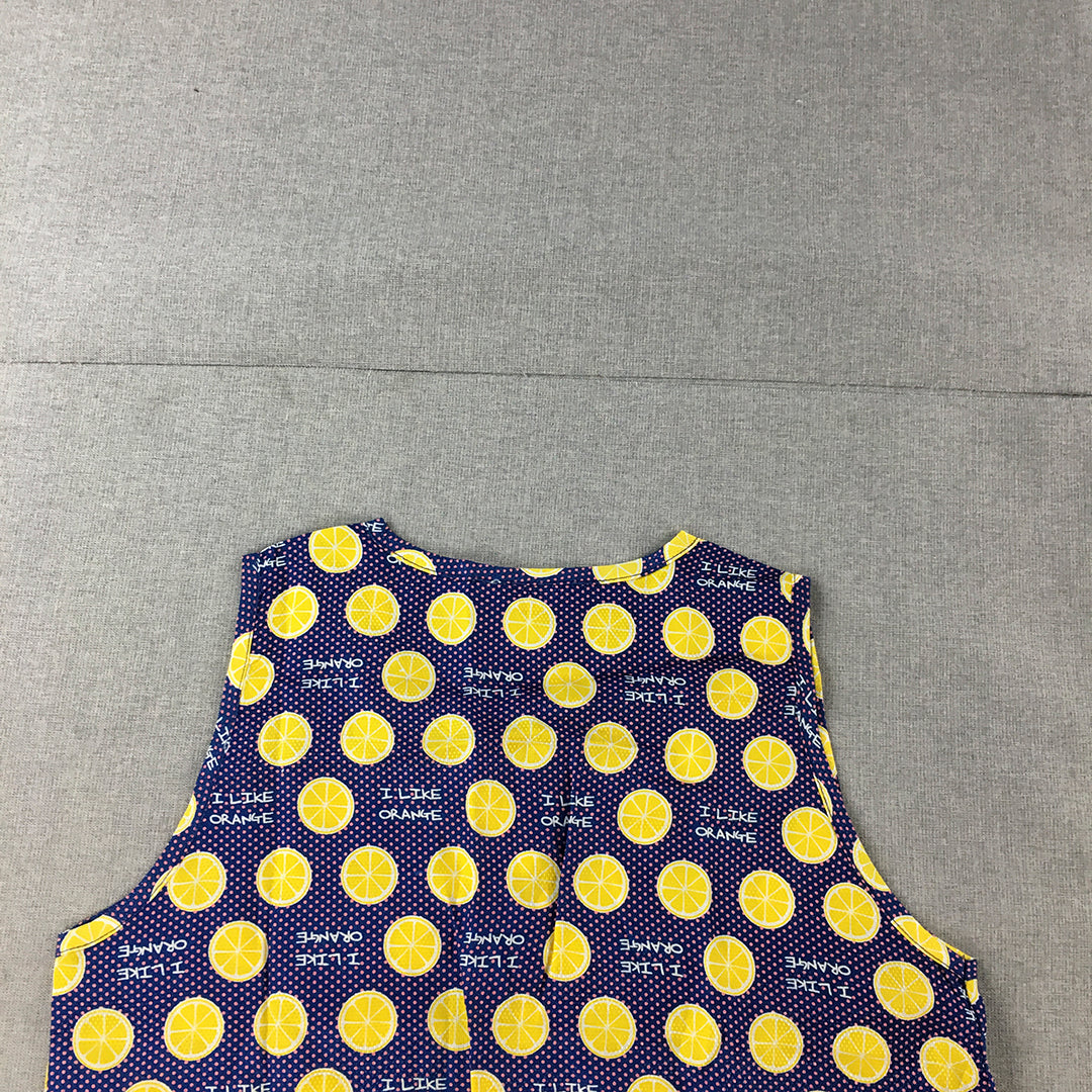 Dino Bassi Womens A-Line Dress Free Size Blue Yellow Lemon Dot Knee Length