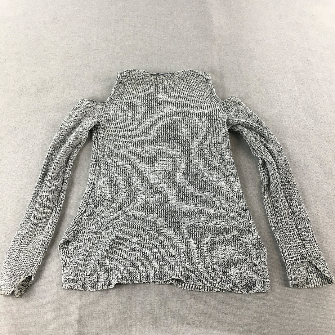 Forever New Womens Knit Sweater Size S Grey Cold Shoulder Jumper