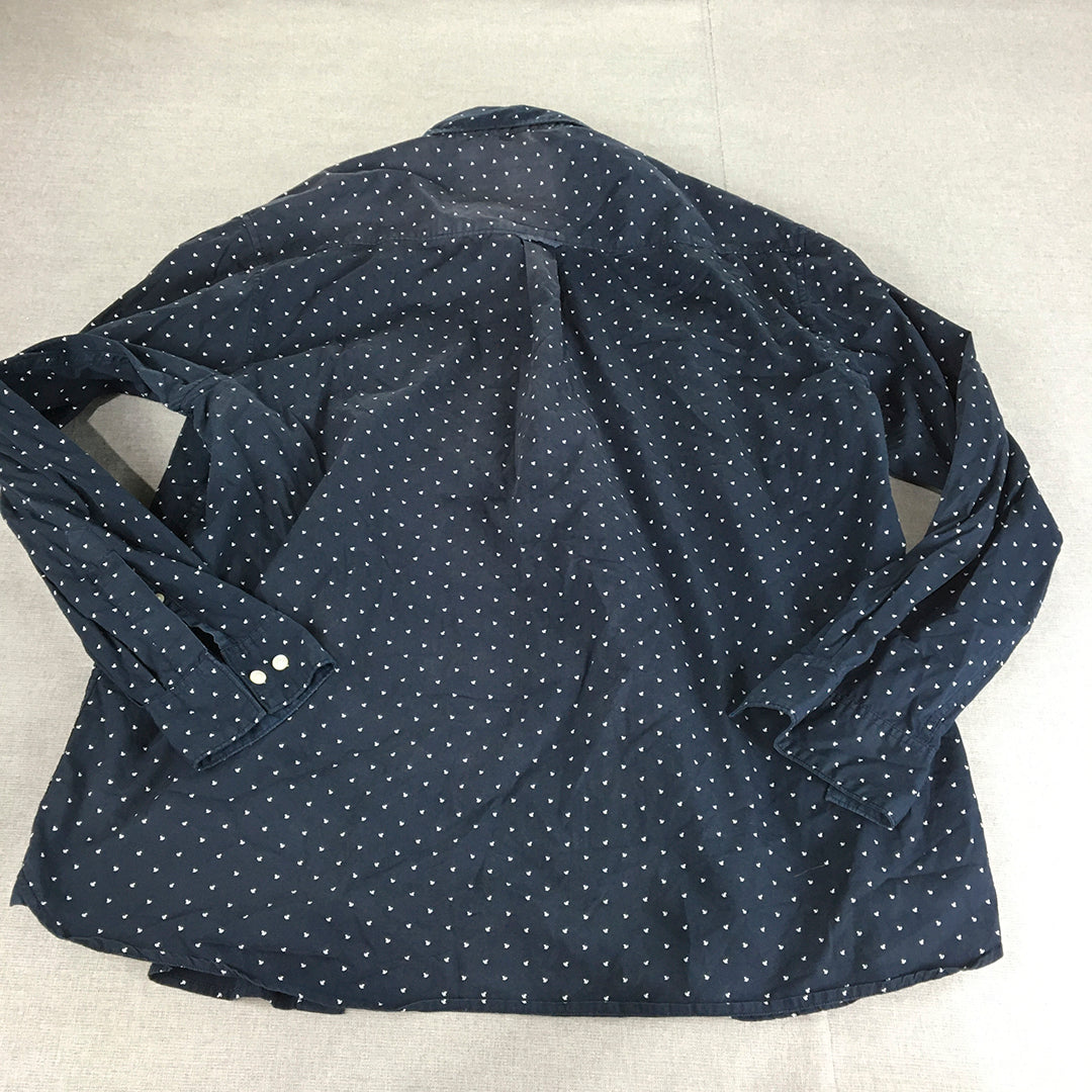 aLL A Little Larger Womens Shirt Size 4 (AUS 3XL) Navy Blue Dot Button-Up