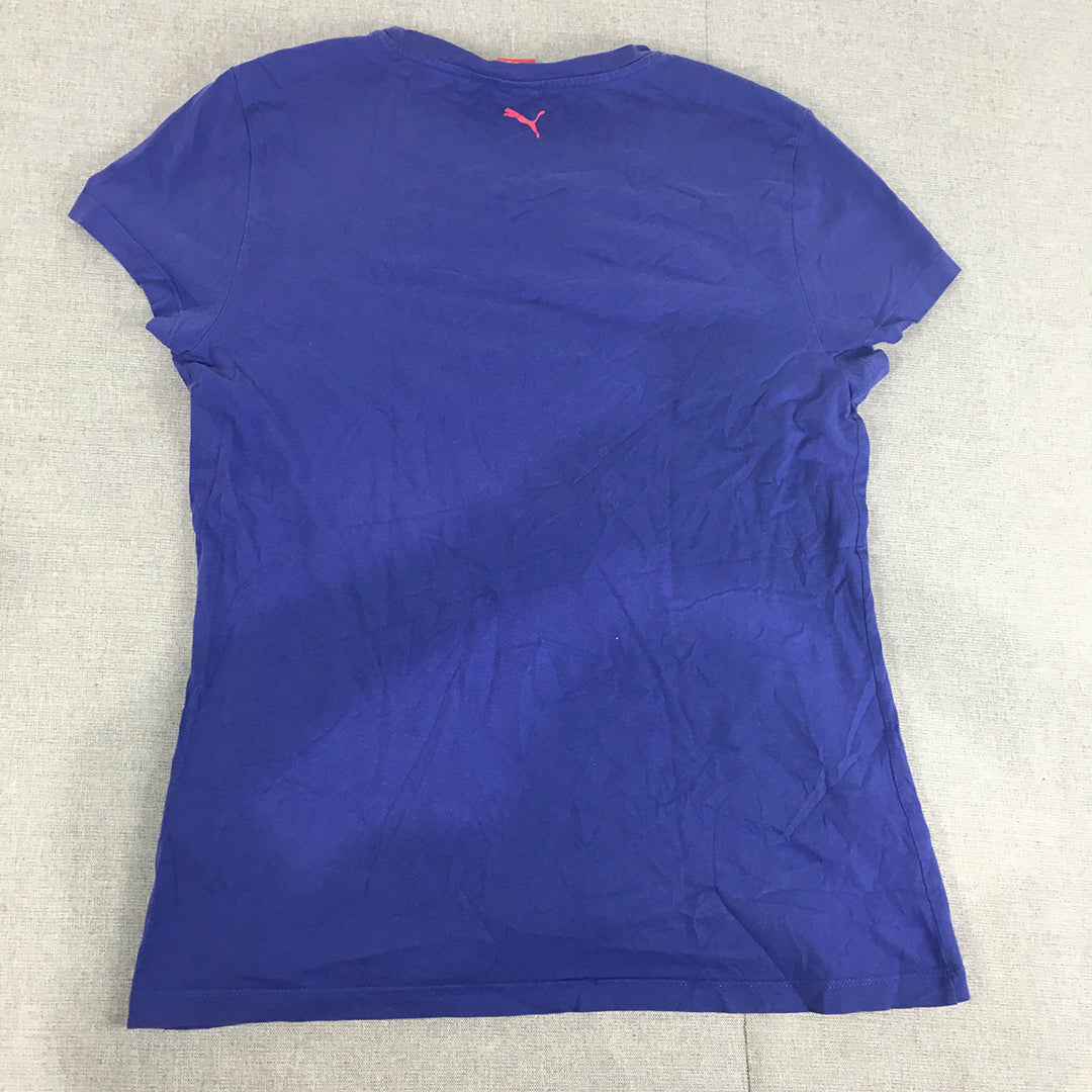 Puma Womens T-Shirt Size L Purple Logo Crew Neck Short Sleeve Top