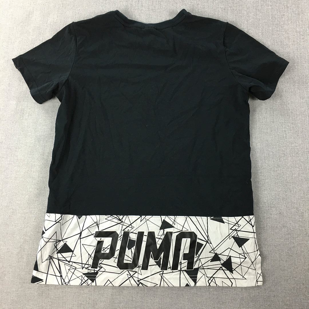 Puma Kids Boys T-Shirt Youth Size L (11 - 12 Years) Black Short Sleeve Logo Top