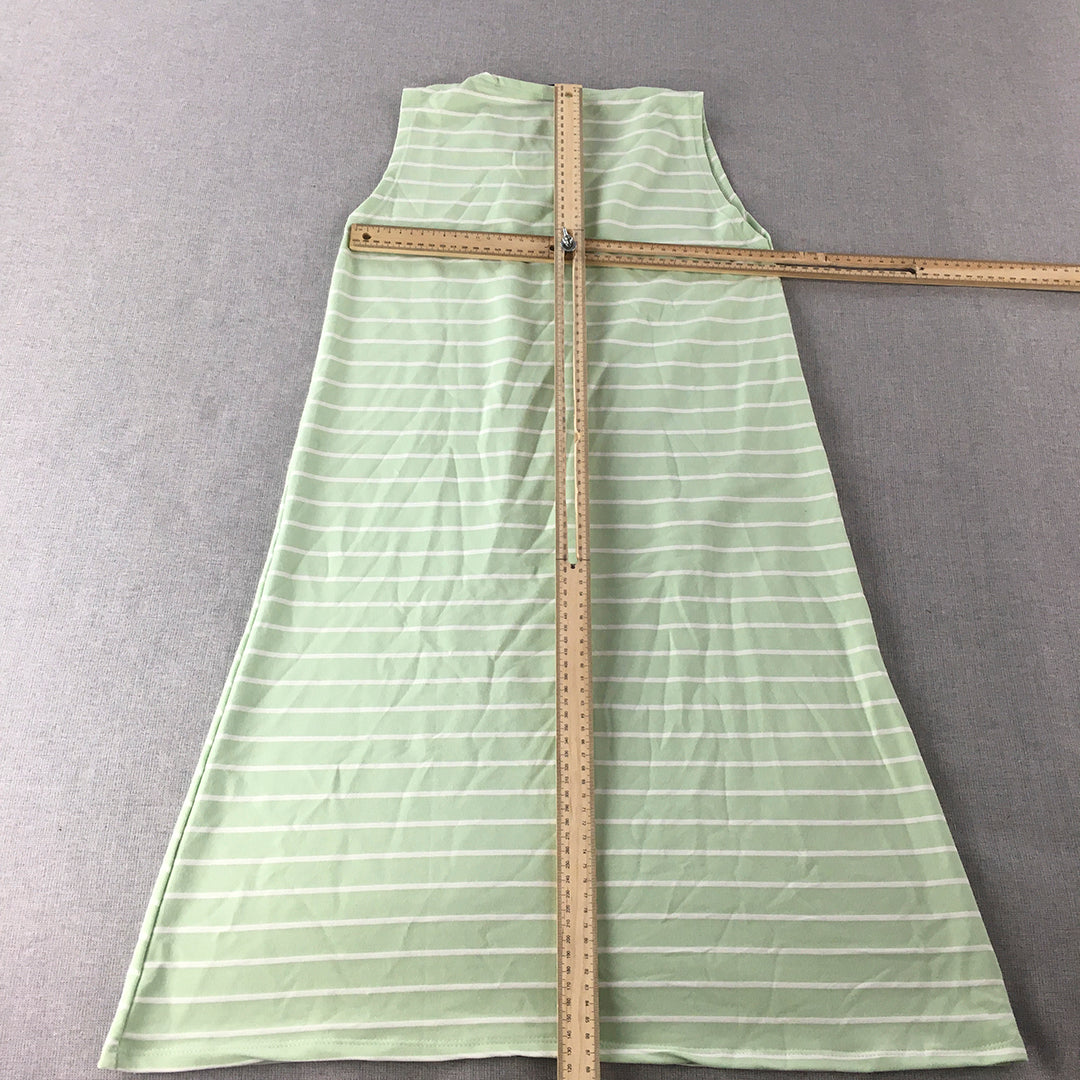 Lemone Womens A-Line Dress Size 10 Green Striped Stretch Fabric Mini Sleeveless