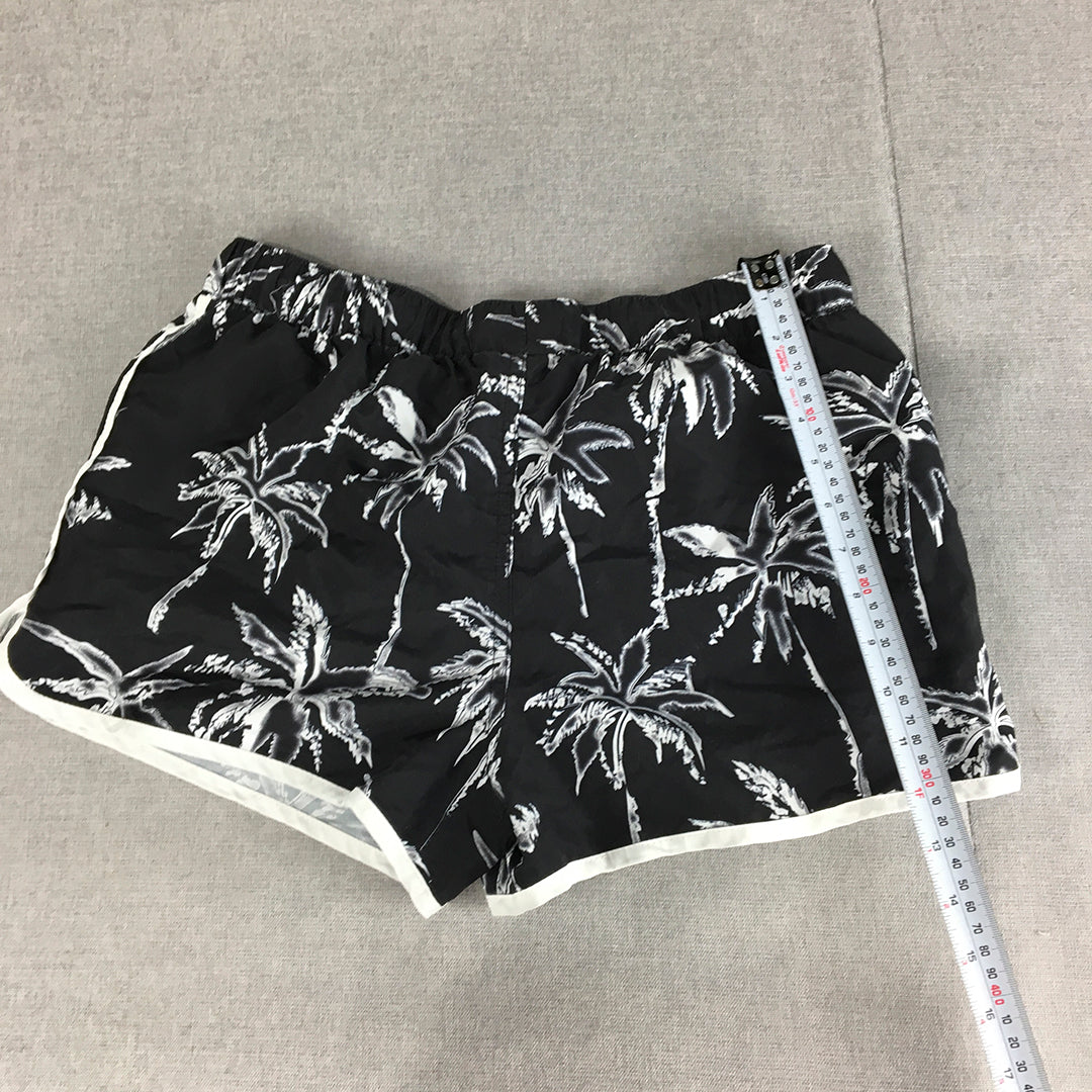 Jack & Jones Mens Hawaiian Shorts Size M Black Drawstring Elastic Waist