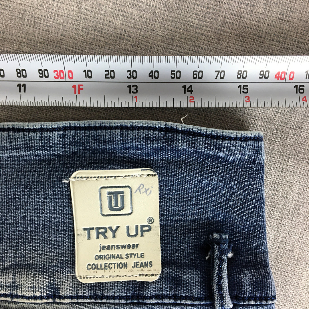 Try Up Womens Skinny Jeans Size 32 Blue Cut & Sew Button Fly Stretch Denim