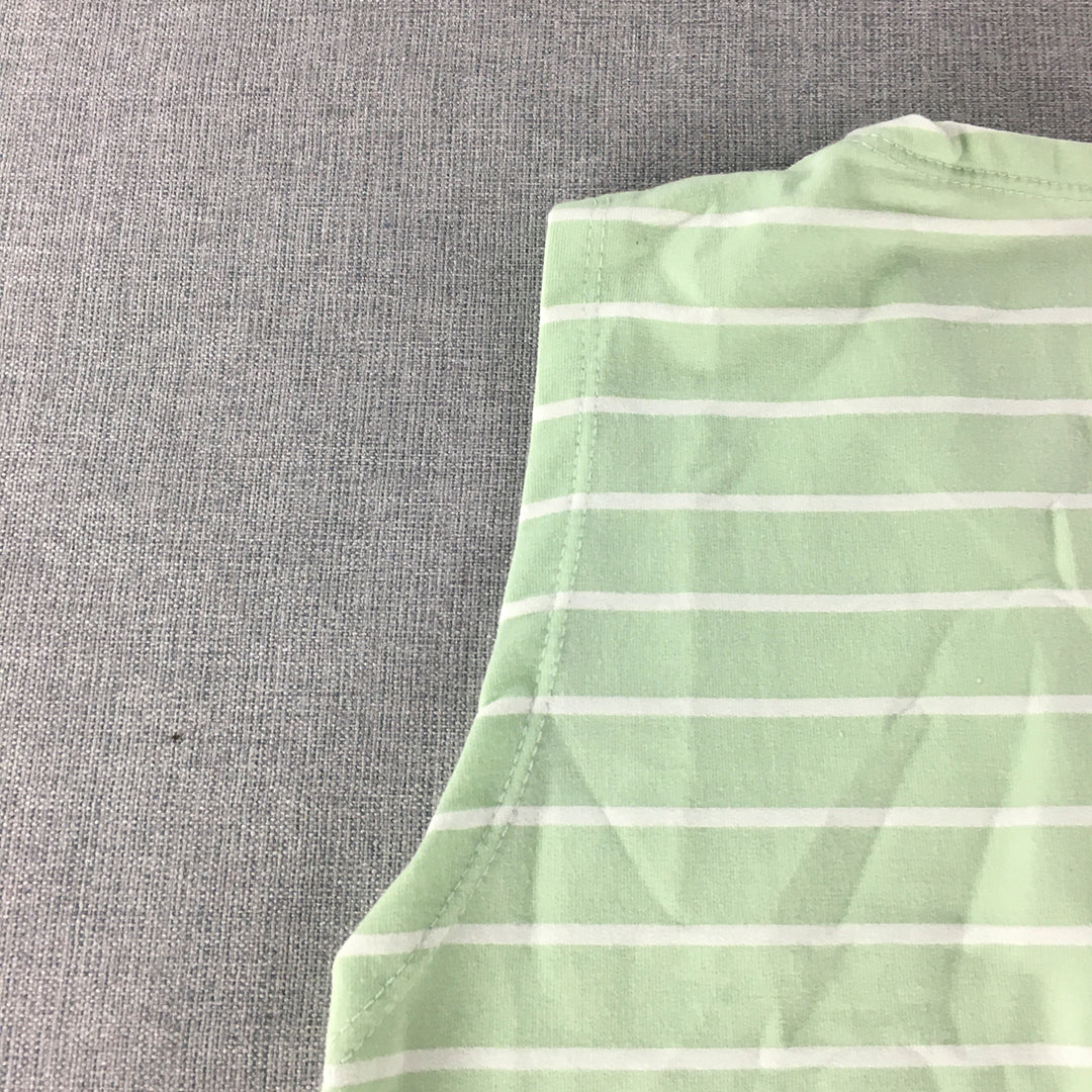 Lemone Womens A-Line Dress Size 10 Green Striped Stretch Fabric Mini Sleeveless