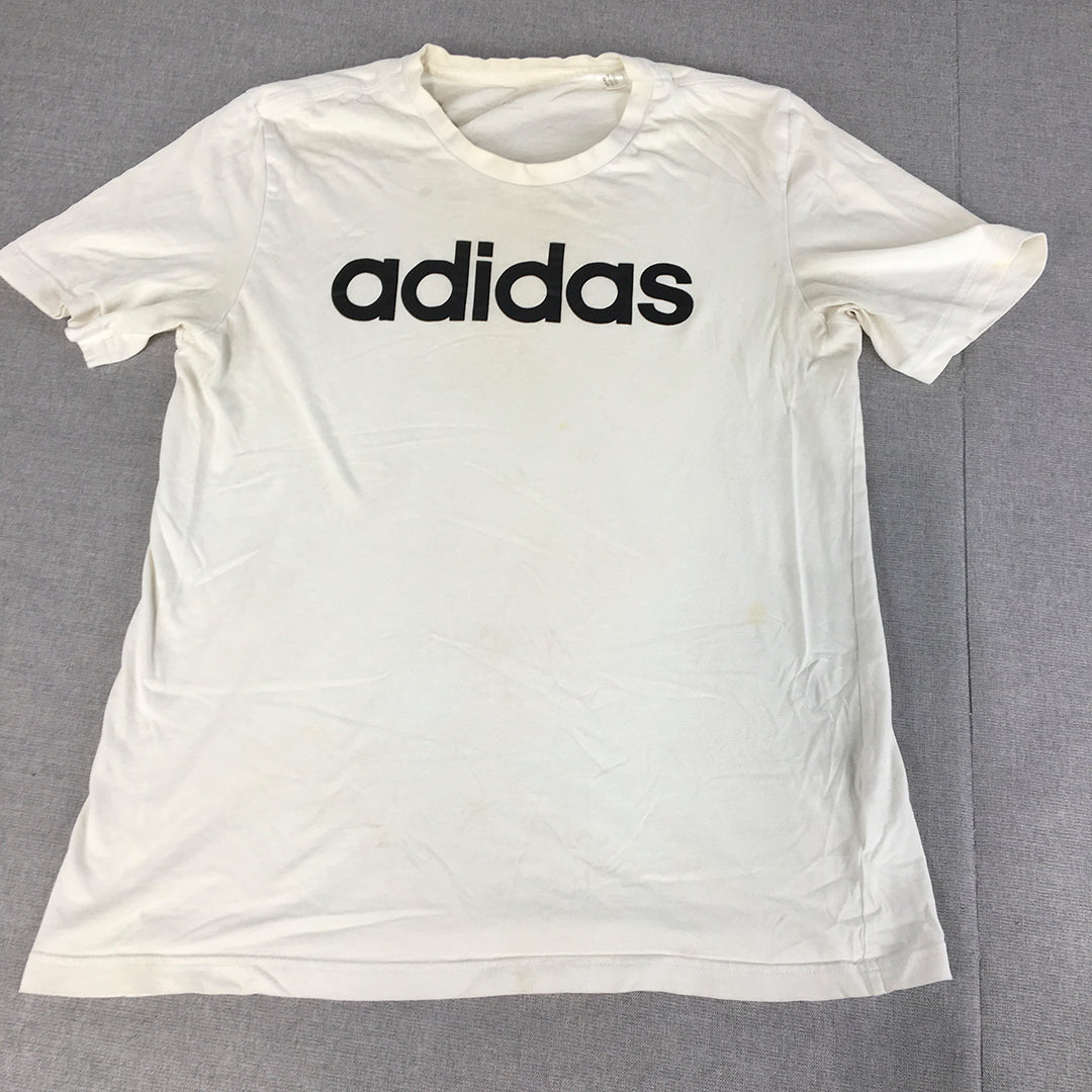 Adidas Mens T-Shirt Size M White Big Logo Short Sleeve Crew Neck Tee