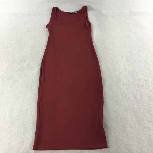 Boohoo Womens Bodycon Dress Size 10 Red Sleeveless Stretch Knee Length