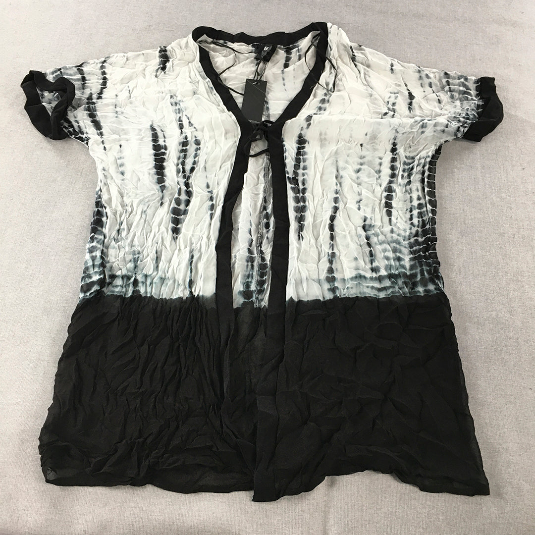 NEW Taking Shape Womens Top Size M Black White Lace Up Short Sleeve