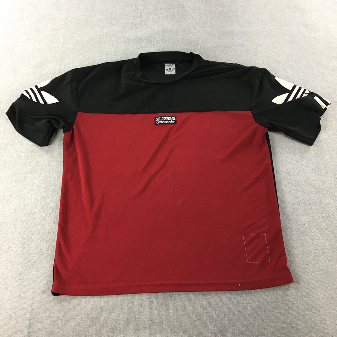 Adidas Mens T-Shirt Size L Black Red Short Sleeve Logo Crew Neck Tee