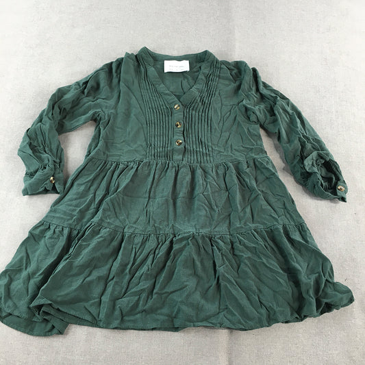 MVN The Label Womens Linen Dress Size 10 AU Green Mini Long Sleeve