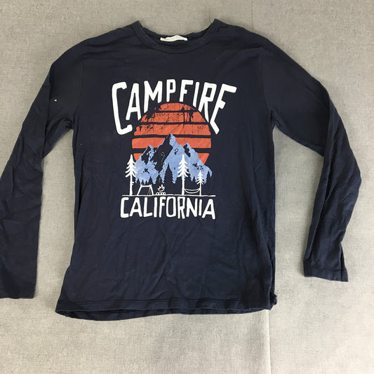 Zara Kids Boys Shirt Size 10 Navy Blue Campfire California Pullover Long Sleeve