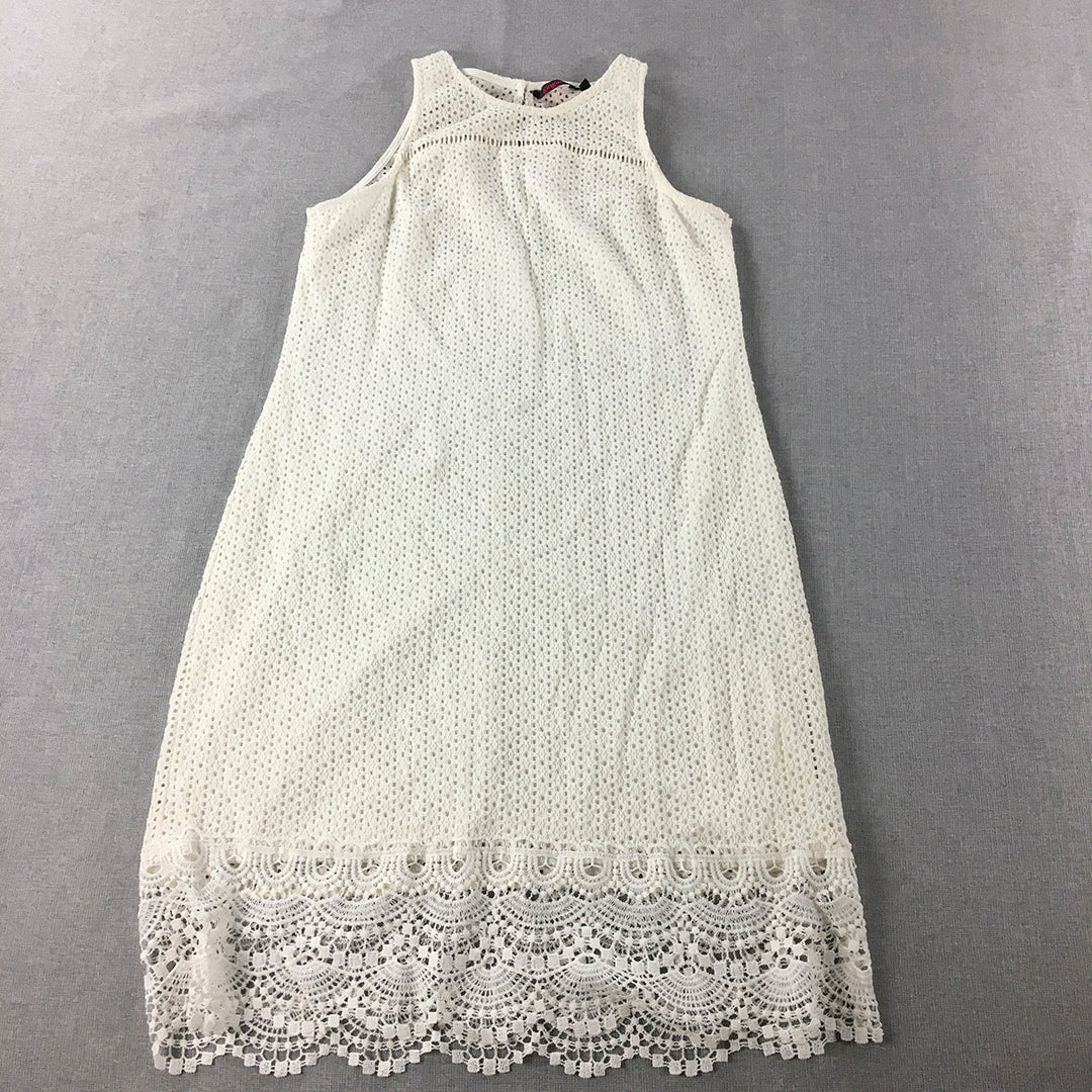 Ginger Womens A-Line Dress Size L White Floral Lace Sleeveless Mini