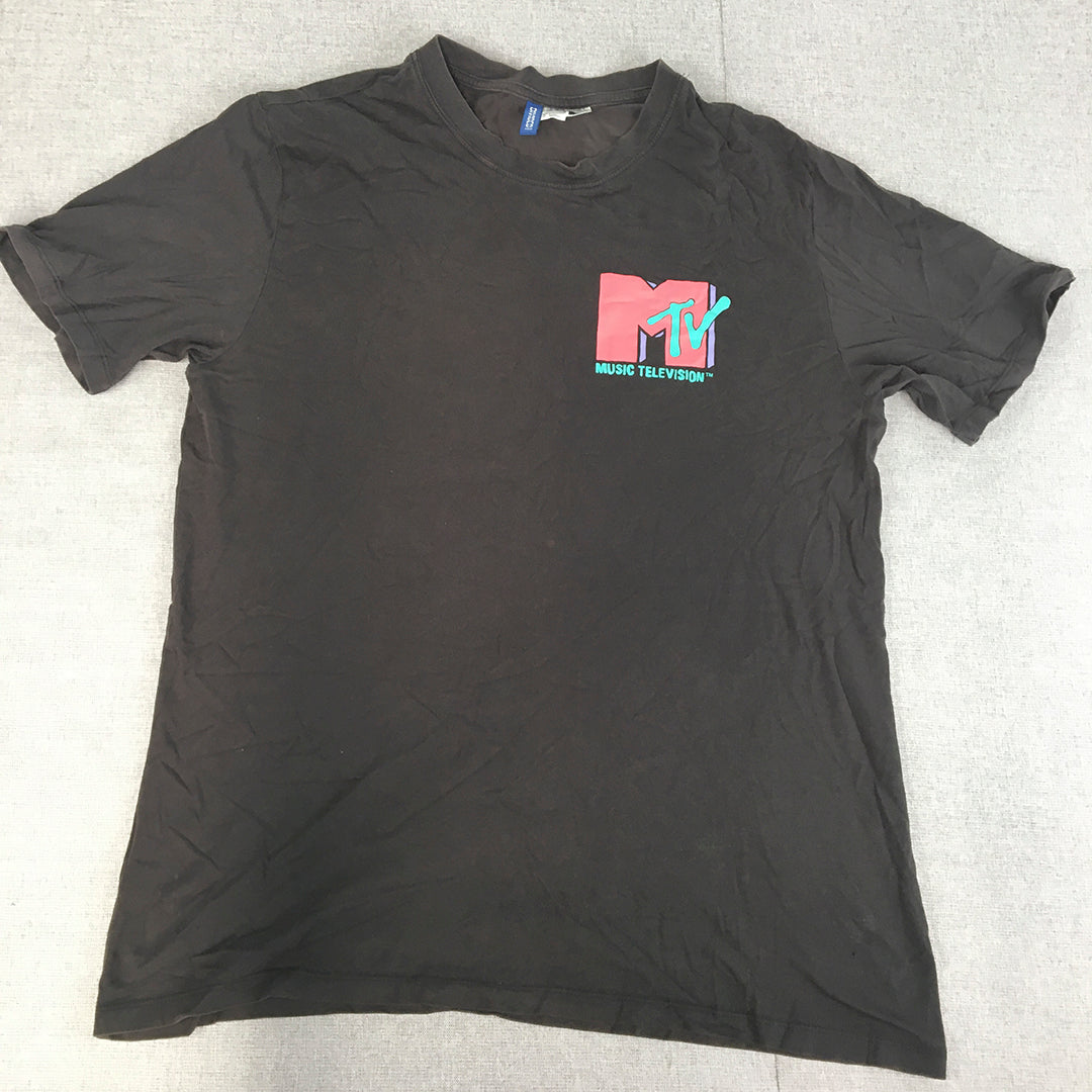 MTV Mens T-Shirt Size L Black Music Television Short Sleeve Logo Tee