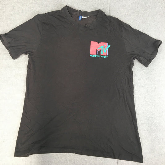 MTV Mens T-Shirt Size L Black Music Television Short Sleeve Logo Tee